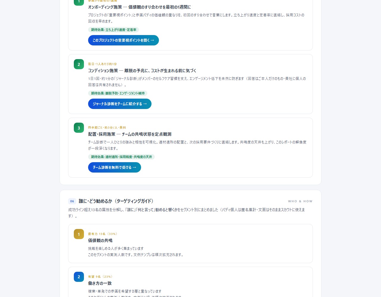 共鳴力レポートの実画面(迎えたあとに効く3手)